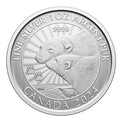 A picture of a 2024 $5 1oz Silver - The Majestic Polar Bears